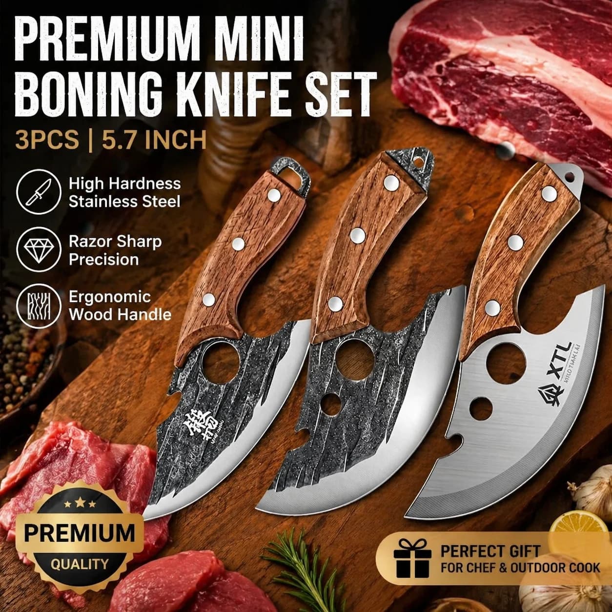 Coltello da Disosso Ultra Affilato Multiuso – Lama in Acciaio Inossidabile con Manico in Legno per Casa, BBQ, Cucina, Carne, Pesce, Frutta