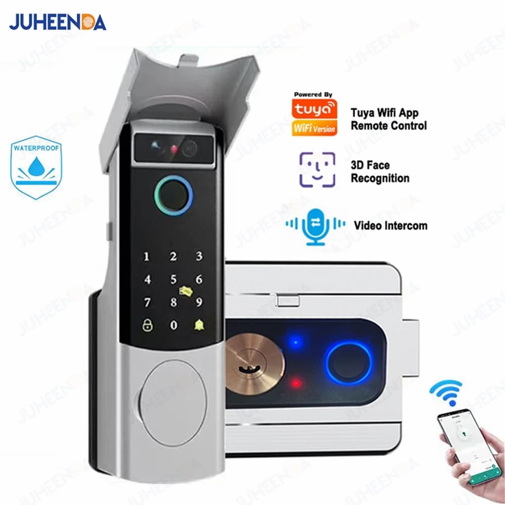Tuya WiFi APP Smart Lock con impronta digitale bifacciale Cancello impermeabile Porta in ferro RFID Videocitofono con blocco riconoscimento facciale digitale