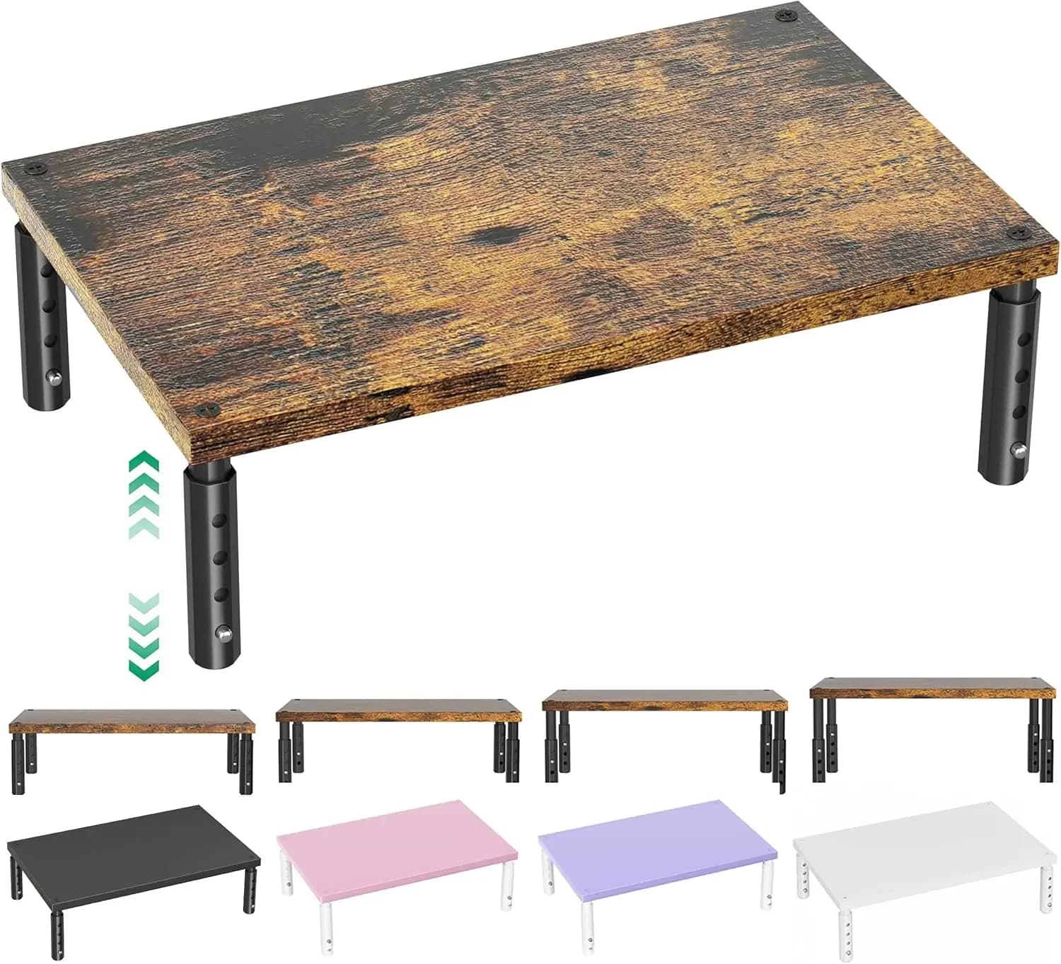 Supporto Regolabile per Monitor da Scrivania, Computer e Laptop, Organizzatore da Scrivania in Legno, Accessori per Ufficio Domestico
