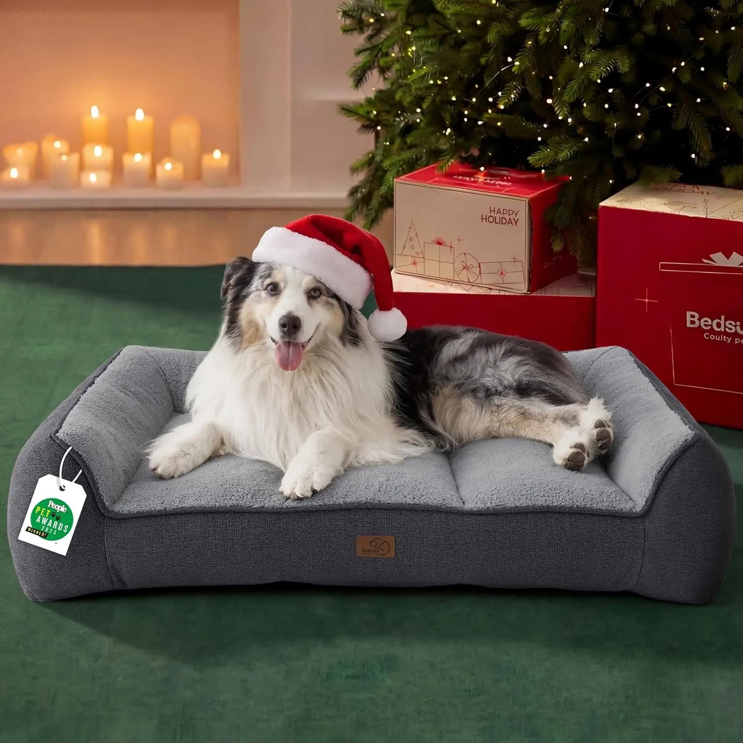 Letto per cani ortopedico extra large con copertura impermeabile, supporto spesso per articolazioni, Sherpa morbido e fondo antiscivolo, grigio, 42 pollici