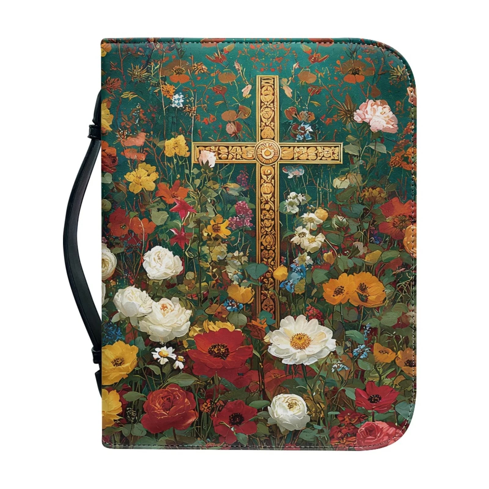 Custodia per borsa da donna con stampa croce floreale Custodia in pelle Borse da viaggio per porta bibbia Maniglia con cerniera Libro di studio Scatole di immagazzinaggio sacra
