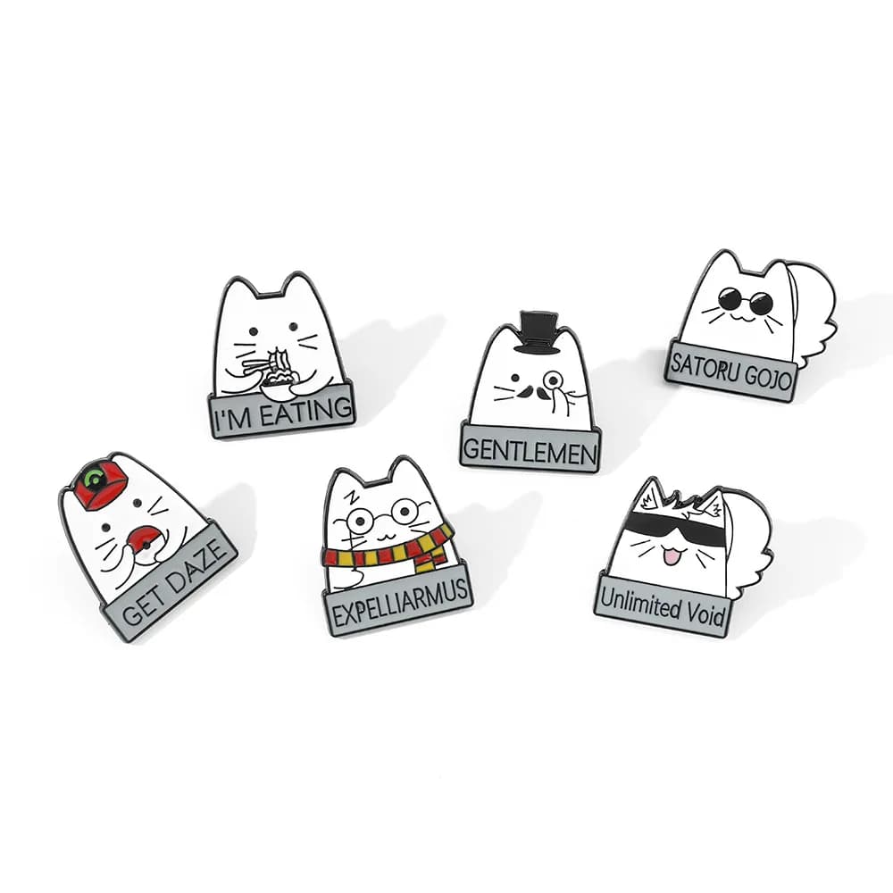 1 Set Hot Selling Creative Cute White Cat Brooch Cat COS Anime Character Wearing Sunglasses Elf Ball Metal Badge Fashion Anime
