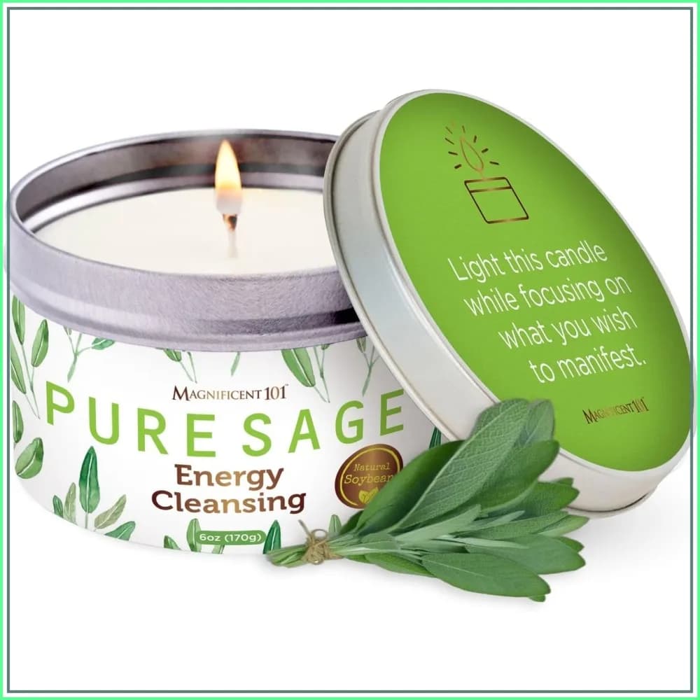 Pure White Sage Soy Candle - 6 Oz, 35-Hour Burn, Organic & Natural for Cleansing & Calm