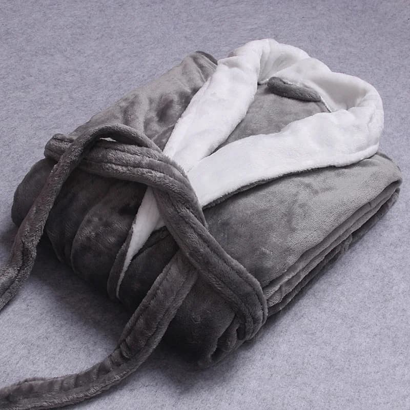 Winter thickened flannel man Robe Kimono dress warm Coral Fleece Sleepwear Lounge Wear with pockets wide dresses for the house