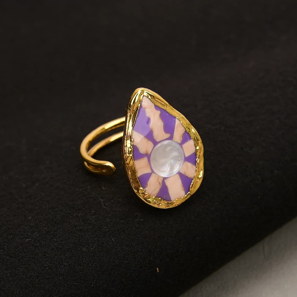 APDGG Natural Purple Sea Shell Gold Plated Rings Adjustable