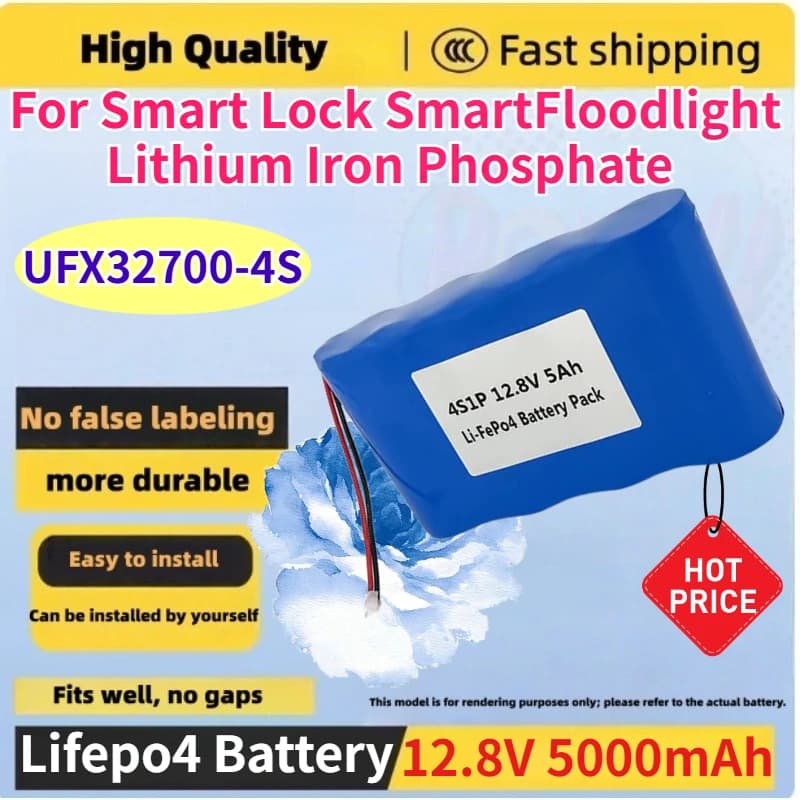 Batteria LiFePO4 12.8V 5000mAh UFX32700-4S per Smart Lock e SmartFloodlight, Batteria Ricaricabile al Litio Ferro Fosfato