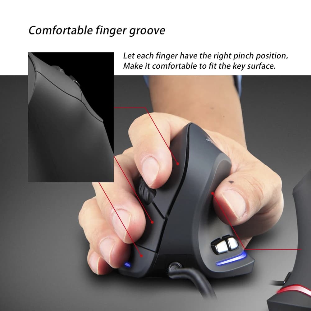 ZELOTES T20 Mouse da Gaming Ottico Verticale USB Cablato, 4 Livelli DPI, 3200 DPI, 6 Pulsanti