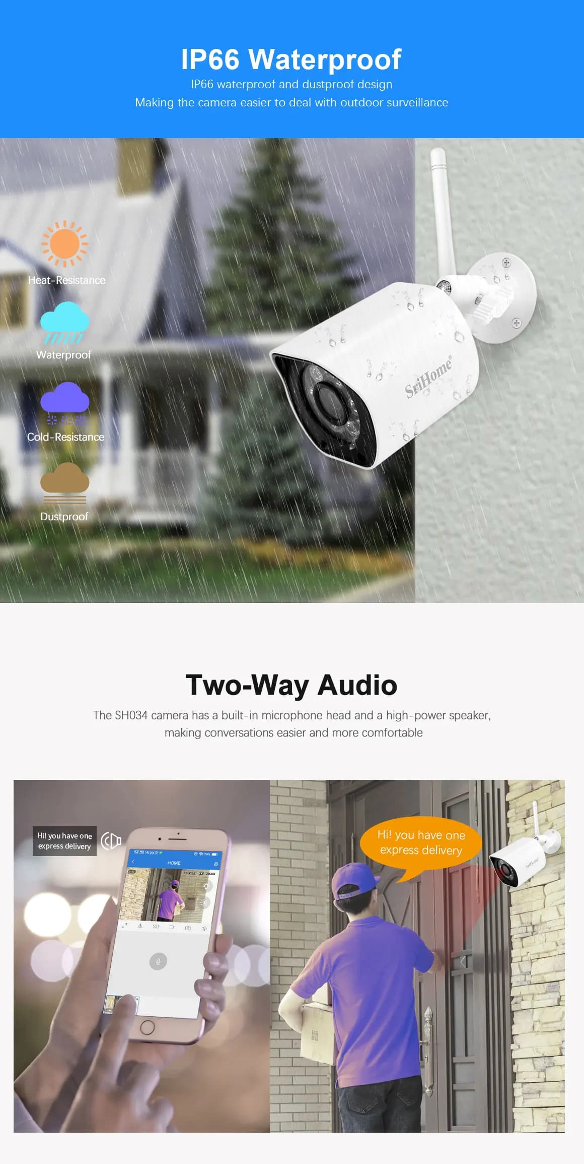 Srihome SH034 5MP 2560P UHD 2.4G e 5G WIFI IP Telecamera bullet Esterna Onvif H.265 Citofono di sicurezza domestica CCTV Baby Monitor