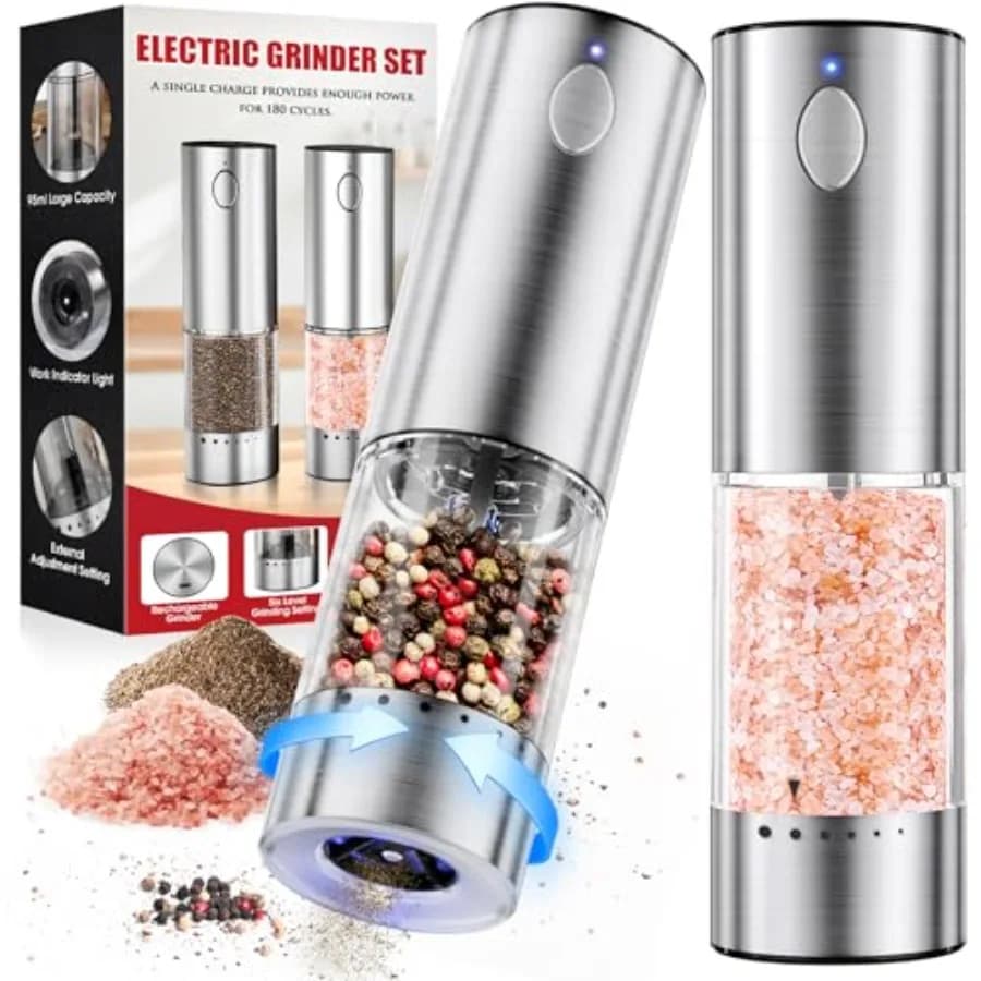 Set di Macinapepe e Macinasale Elettrici WOWBOX, 2 Pezzi, in Acciaio Inox, Automatici, Ricaricabili, con Regolazione della Macinatura 95