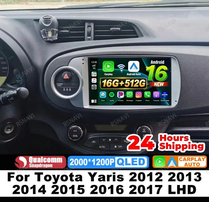 Car Radio Android 16 For Toyota Yaris 2012 2013 2014 2015 2016 2017 LHD QLED 4G LTE 5G WIFI Head Unit Autoradio Viedo Player BT