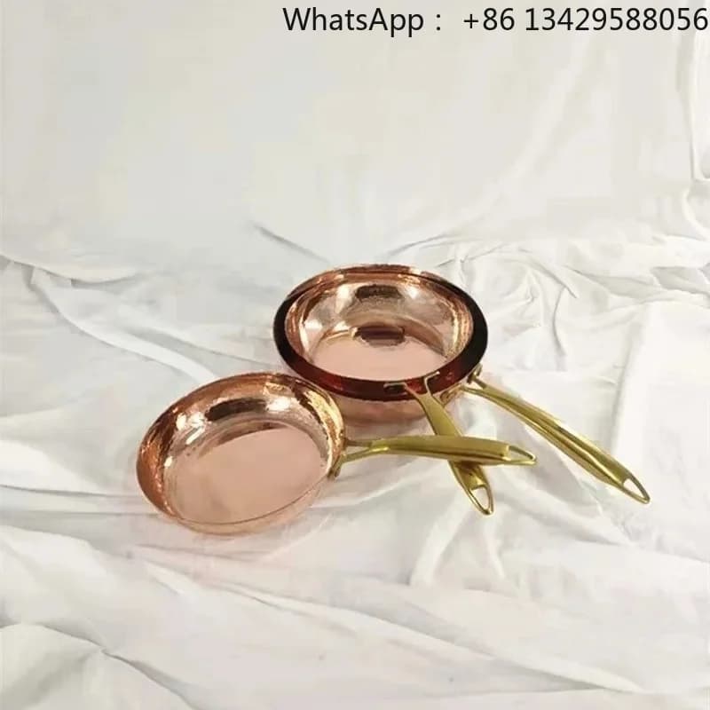 Single Piece Thickened French Copper Frying Pan, Western Steak Skillet for Home Restaurant Cooking