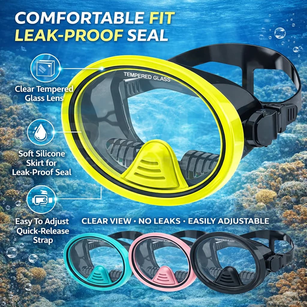 JSJM Upgraded Oval Diving Mask With Purge Valve Tempered Glass Wide View Anti-Fog Scuba Snorkeling Swimming Goggles For Adults