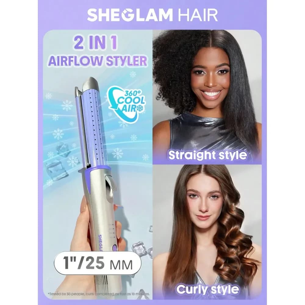 Styler per capelli HAIR Cool Lock Airflow, Ferro arricciacapelli 360 Airflow, Arricciacapelli con prese d'aria rinfrescanti per fissare lo stile, 4 impostazioni regolabili