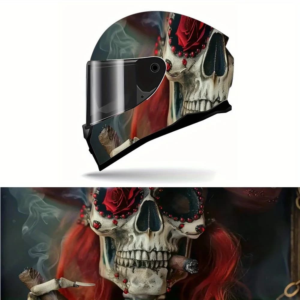 Adesivo per casco da motociclista con teschio rosso che fuma - Impermeabile e resistente ai graffi, motivo autoadesivo, superficie lucida, Re