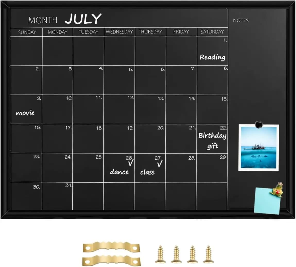 Lavagna con calendario 23,6 x 31,5 pollici, superficie magnetica, cornice nera per la pianificazione, orari scolastici, lavagna da appendere, ufficio, casa