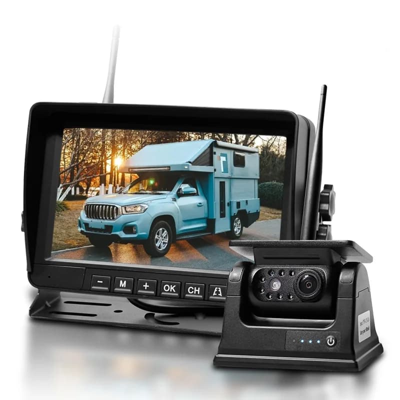 Wireless Solar Panel Battery Backup Camera Monitor Kit Blind Area Reverse Aid System Magnetic Base Mount for RV Bus Truck