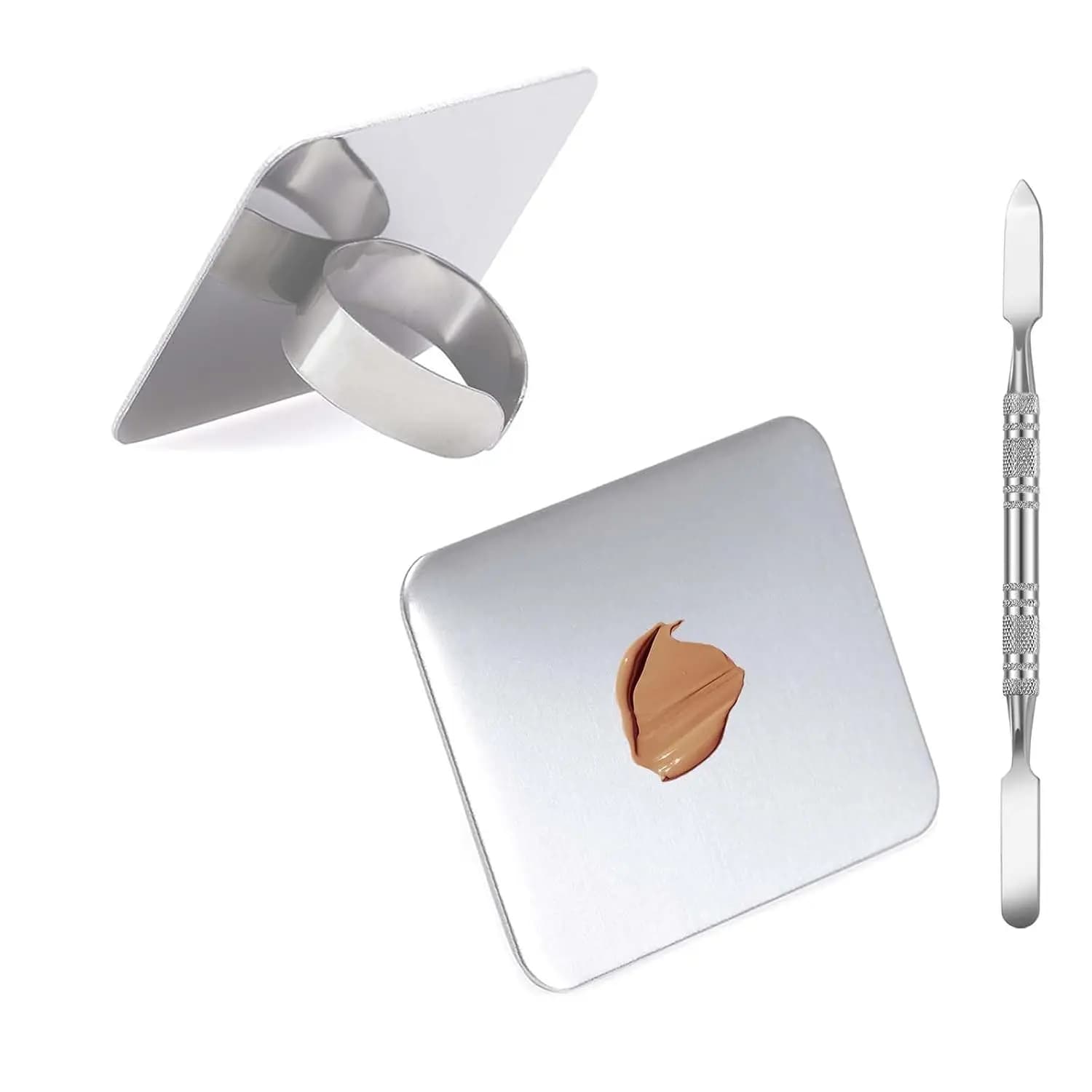 Palette per miscelare il trucco in acciaio inossidabile con spatola per fondotinta e vassoio per nail art