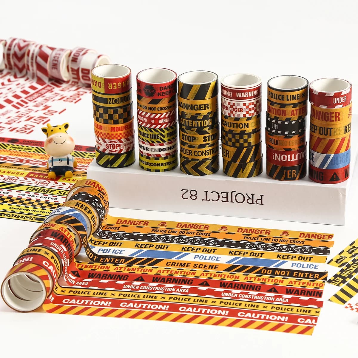 Warning Washi Tape Set,12/16Rolls Road Police Line Caution Tape for Scrapbooking,Journaling,DIY Crafts,Decorative Masking Tape