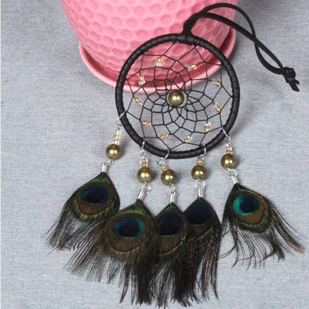 Retro Durable Hand-woven Decoration Crafts Outdoor Decor Peacock Feather Ornament Wind Chime Car Hanging Pendant Dreamcatcher