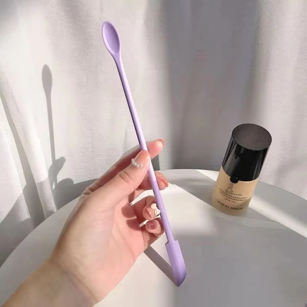 Set di 3 Mini Spatole Portatili in Silicone, Pennello a Doppia Testa per Maschere Viso, Cucchiaio Allungato per Cosmetici, Set di Pennelli per Trucco