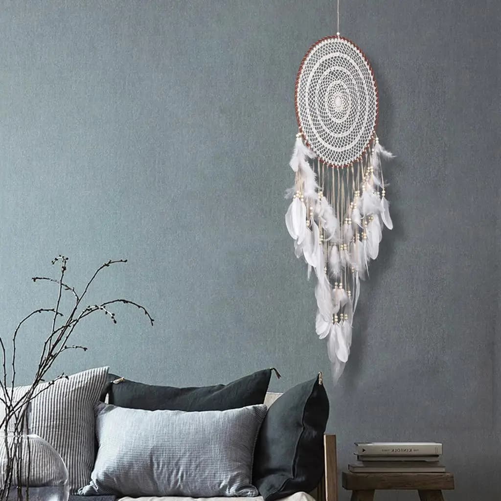 Small Feather Handmade Dream Catcher Circular Pendant Ornament for Home Bedroom Wall Hanging Decor