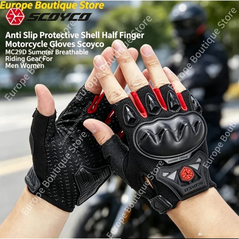 NUOVI Guanti Estivi Traspiranti Mezze Dita Scoyco MC29D Antiscivolo con Guscio Protettivo per Moto Uomo Donna 2026