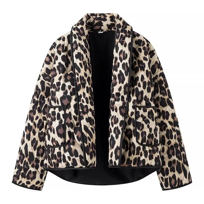 Giacca in cotone leopardato sciolto moda donna autunno inverno donna oversize stampa giacche calde donna High Street Outwear