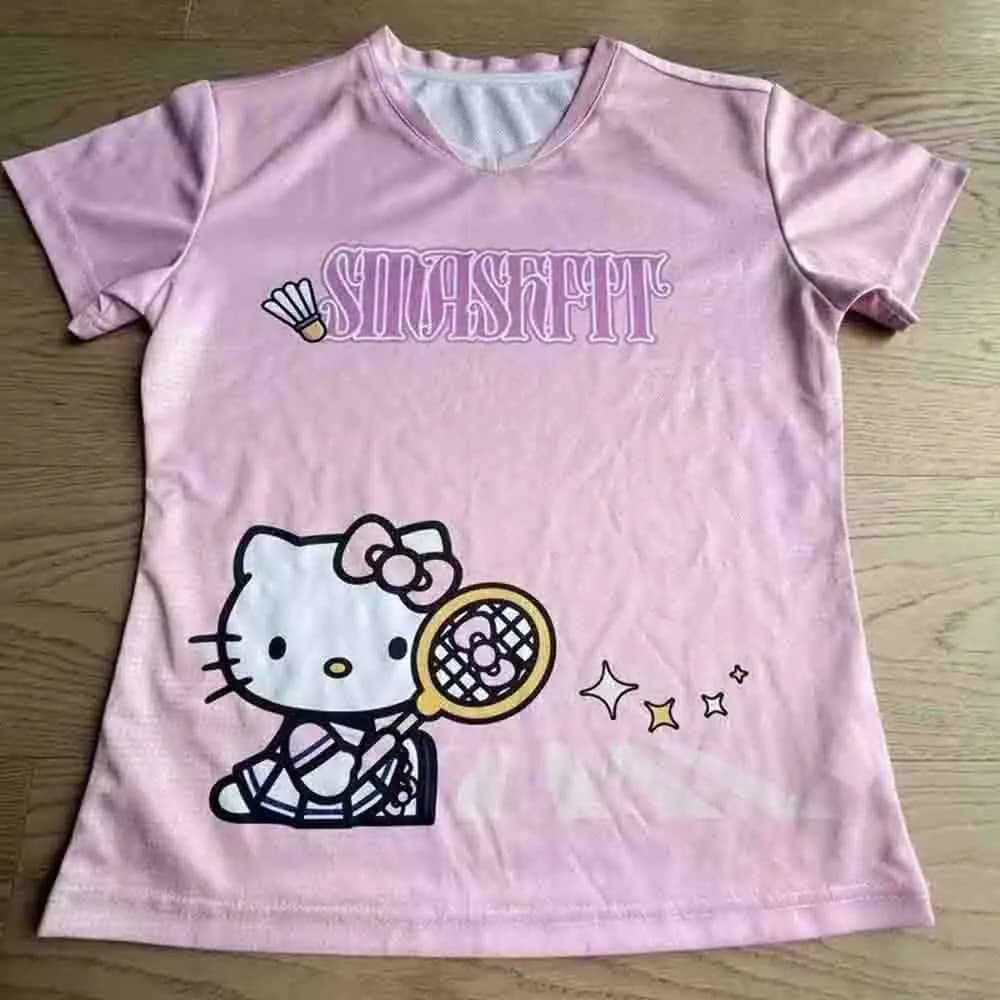 T-shirt da uomo e da donna a maniche corte con stampa Hello Kitty, traspirante, ad asciugatura rapida, modello loose top Y2K Retro High Street Topnew Model