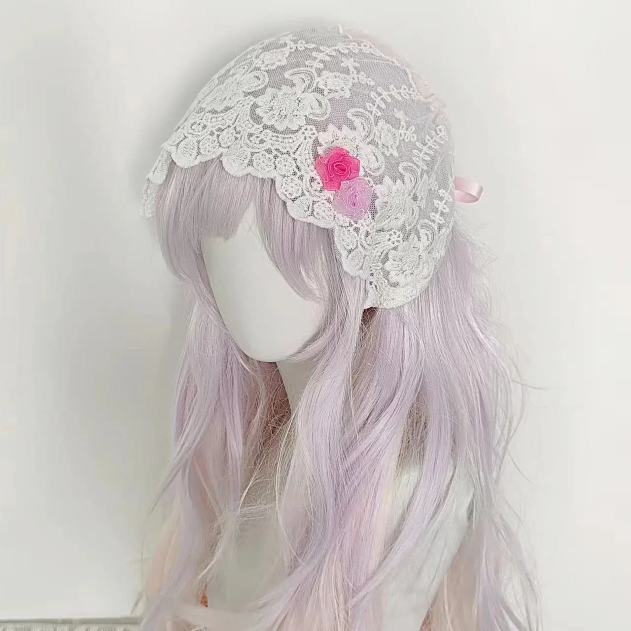 1 Pezzo Sciarpa Triangolare in Pizzo Bianco, Dolce Turbante in Pizzo, Foulard da Viaggio, Fascia per Capelli Lolita, Bandana per Donne e Ragazze, Accessori per Capelli