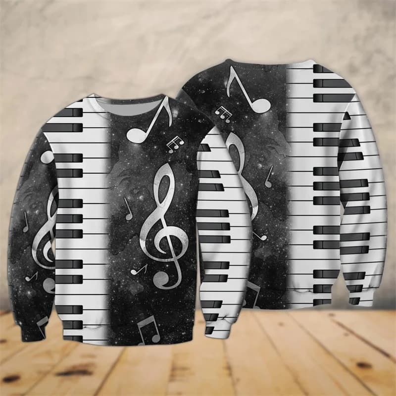 Felpa pullover per uomo Lettera musicale Grafica Stampa 3D Top a maniche lunghe O-Collo oversize Pullover da golf Felpe casual da uomo