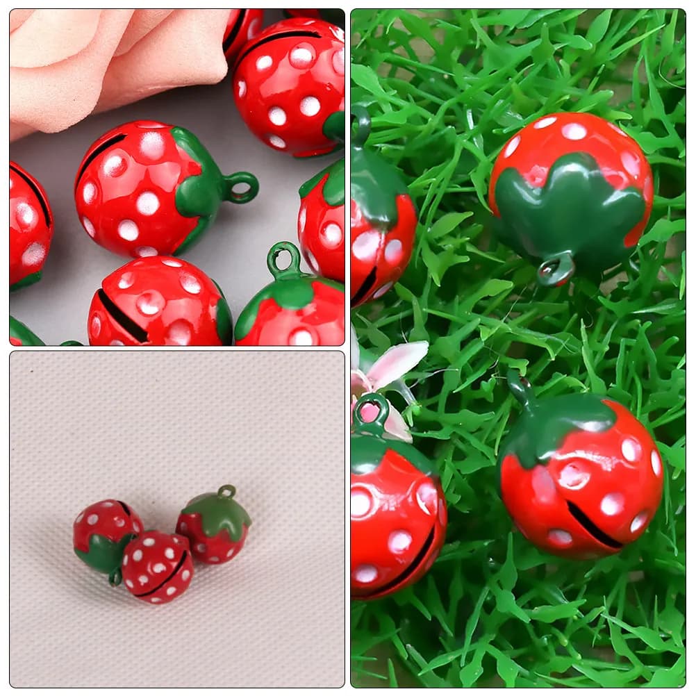 10 Pezzi Campanellini per Animali Domestici con Motivo a Fragola, Ciondolo per Collare, Campanelli Cartoon per Cani e Gatti