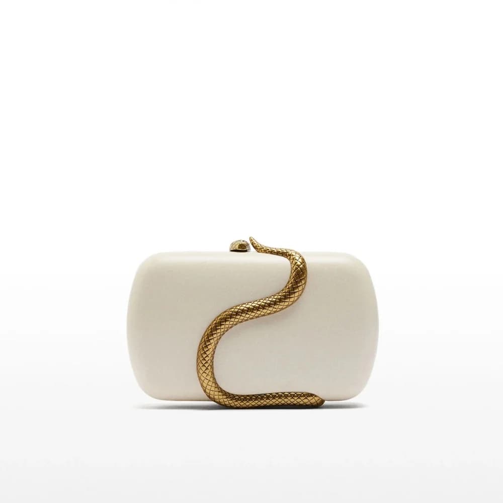 Elegante pochette a scatola con chiusura a serpente dorato, pelle pu beige bianco sporco, borsa da sera per festa di nozze, primavera 2026 nuova