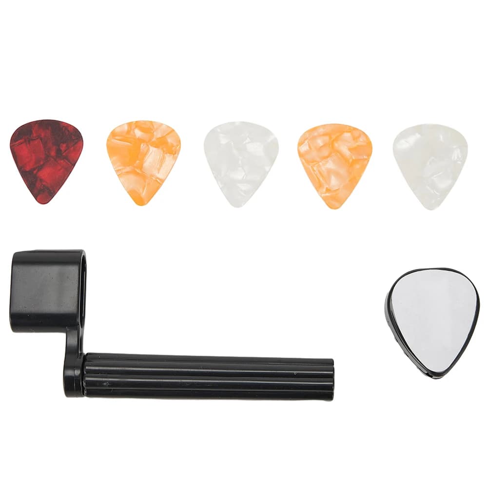 Newest String Winder Guitar Picks Set String Winder With Plectrum Holder 5 Picks Set ABS Black Celluloid Guitar