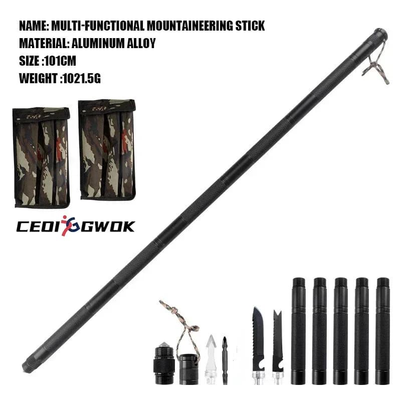 CEOI GWOK Black Multi-purpose Walking Stick Camping Accessories Set Foldable Lightweight Trekking Poles Hiking Stick 5-8Sections