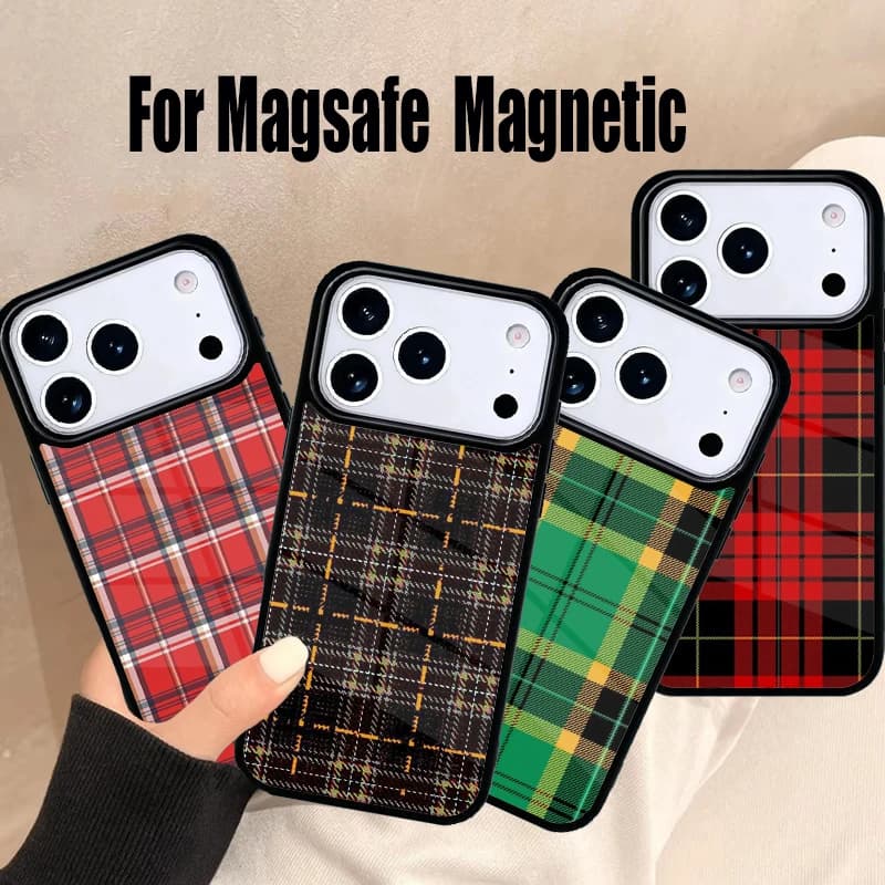 Custodia per telefono scozzese a quadri calda per iPhone 17 Air 16e 15 14 13 12 11 Pro Max Plus, cover magnetica wireless Magsafe
