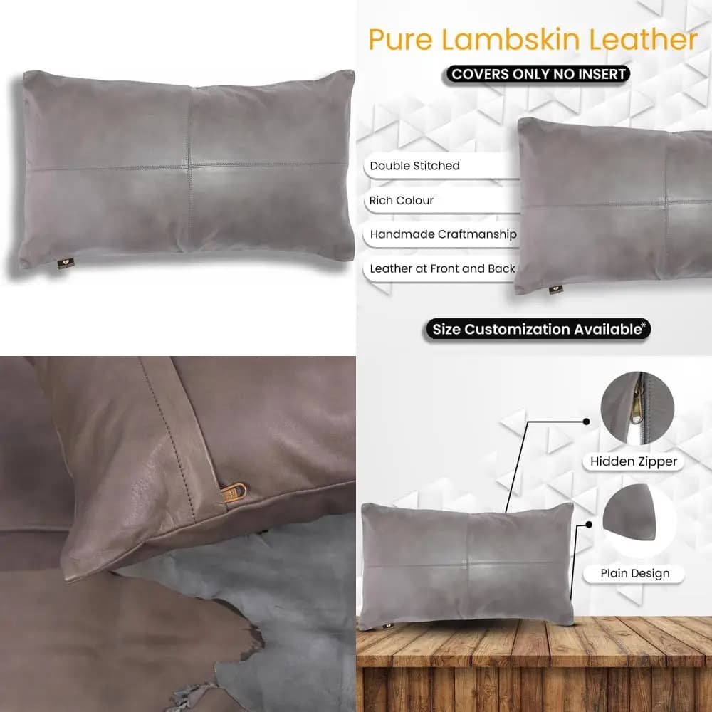 100% lamb leather cushion cover - pillow case for living room and bedroom, decorative lining, size 12X