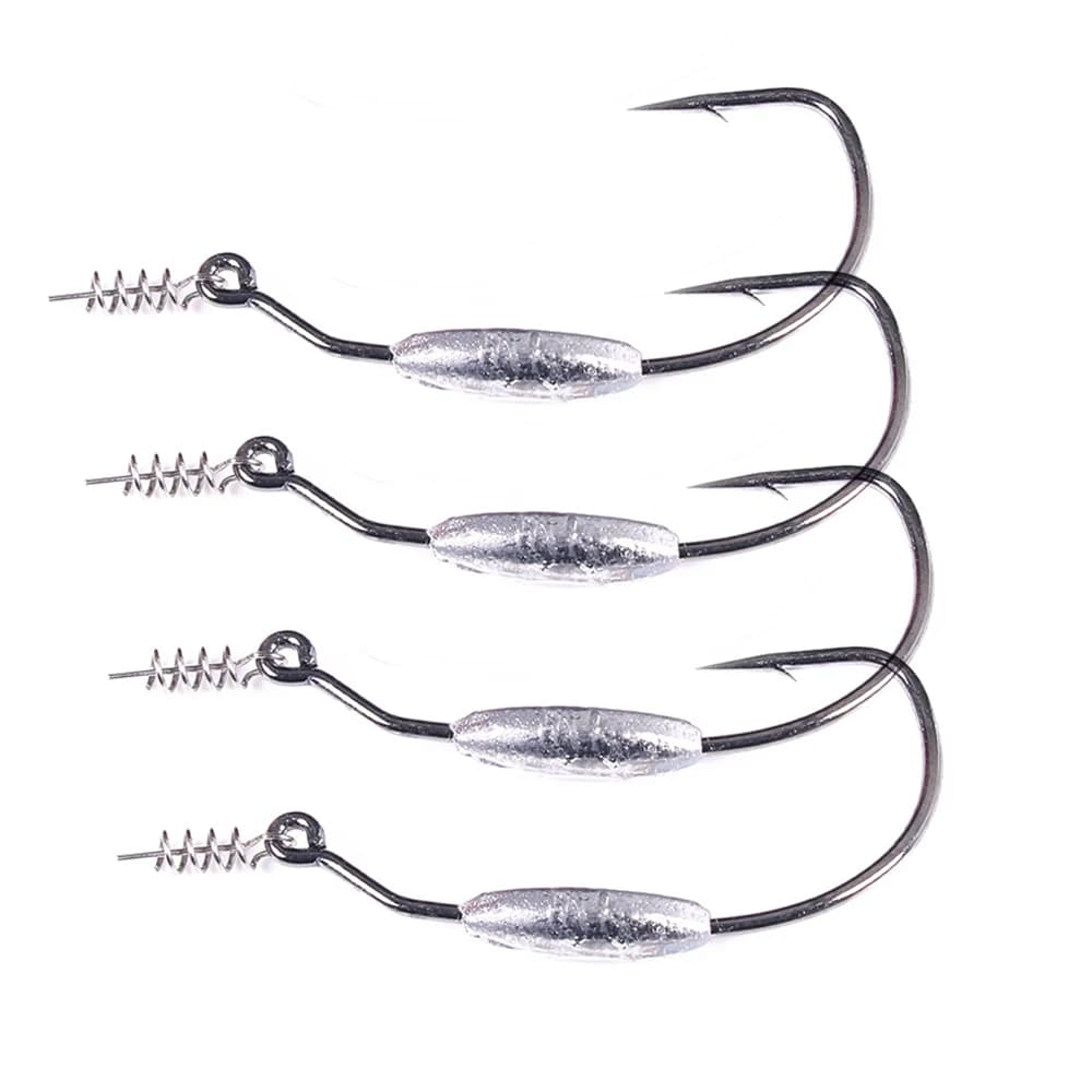 Amo da pesca offset con contrappeso anti-attorcigliamento e gancio a molla, per esche morbide, Texas Rig Bass 2.5g 3.5g