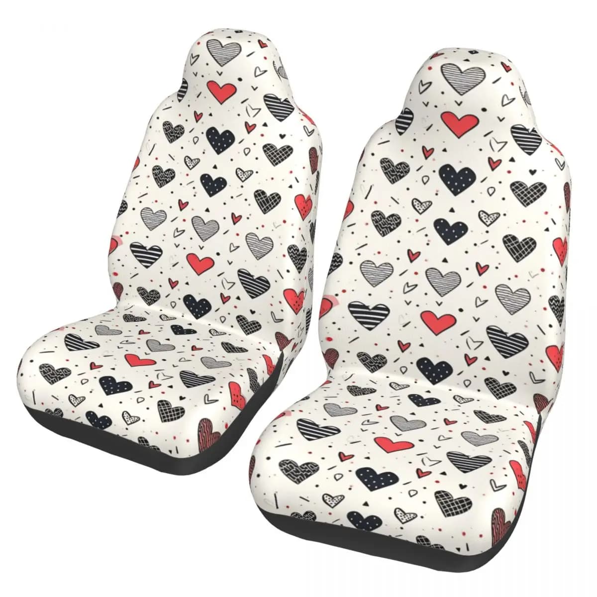 Universal Car Seat Covers with Hand Designed Heart Pattern, Women Seat Covers, Fiber Auto Accessories