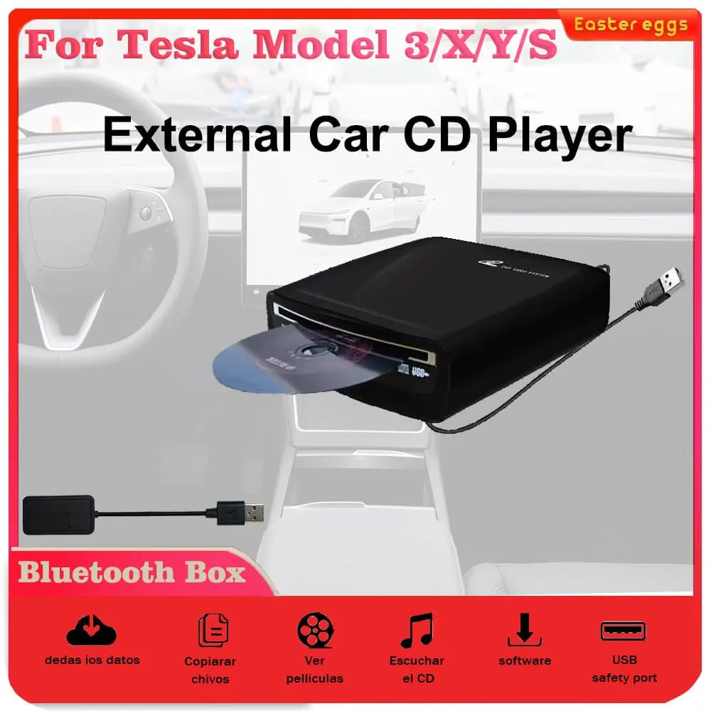 Lettore CD esterno per auto per MP5, TV LED, PC e la maggior parte delle auto come lettore CD portatile Tesla Model X 2016 con alimentazione USB Plug and Play