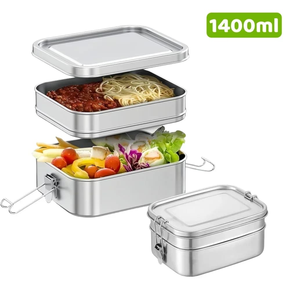 Contenitore per il pranzo in acciaio inossidabile 304, ermetico e a tenuta stagna, Bento Box a 1/2 strati, contenitori per la conservazione degli alimenti con chiusura a scatto per adulti