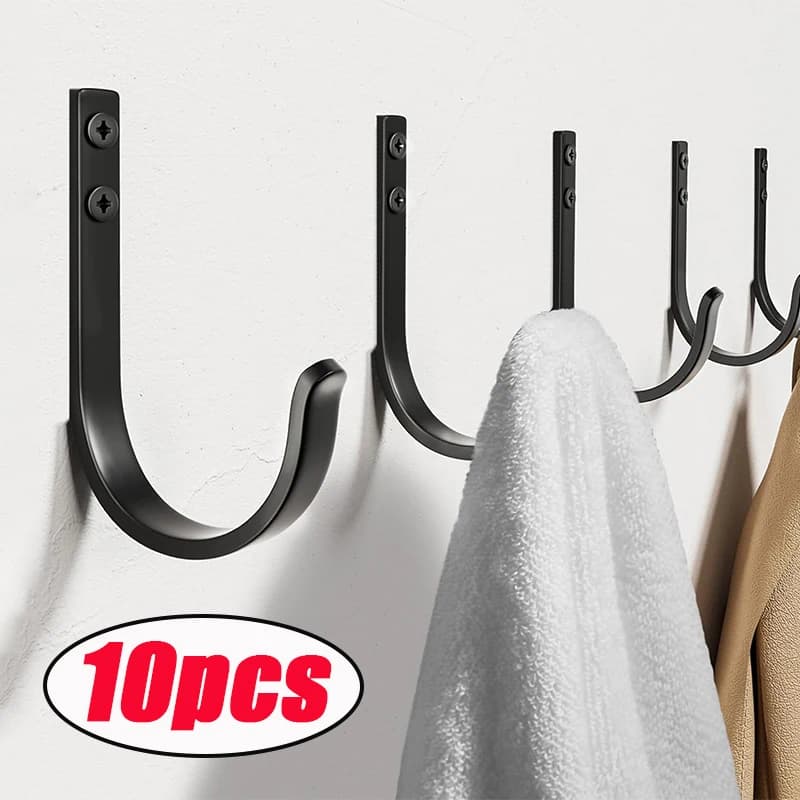 2-10PCS Black Wall Mounted Clothes Hook Home Coat Rack Storage Wall Hanger for Hanging Key Hat Bag Towel in Kitchen Bedroom