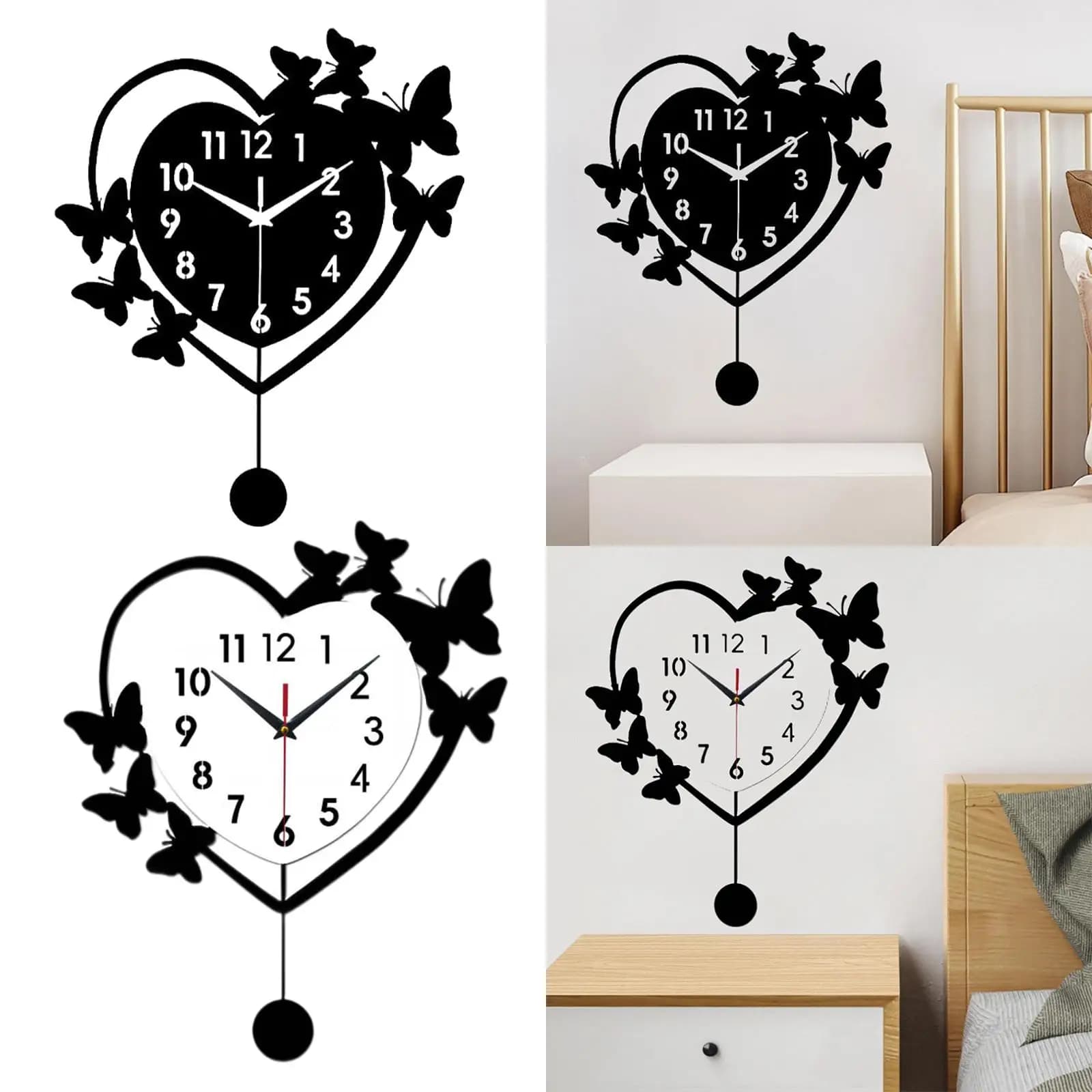 Heart Shape Acrylic Wall Clock, Modern and Silent, Living Room Decoration, Bedroom, Office