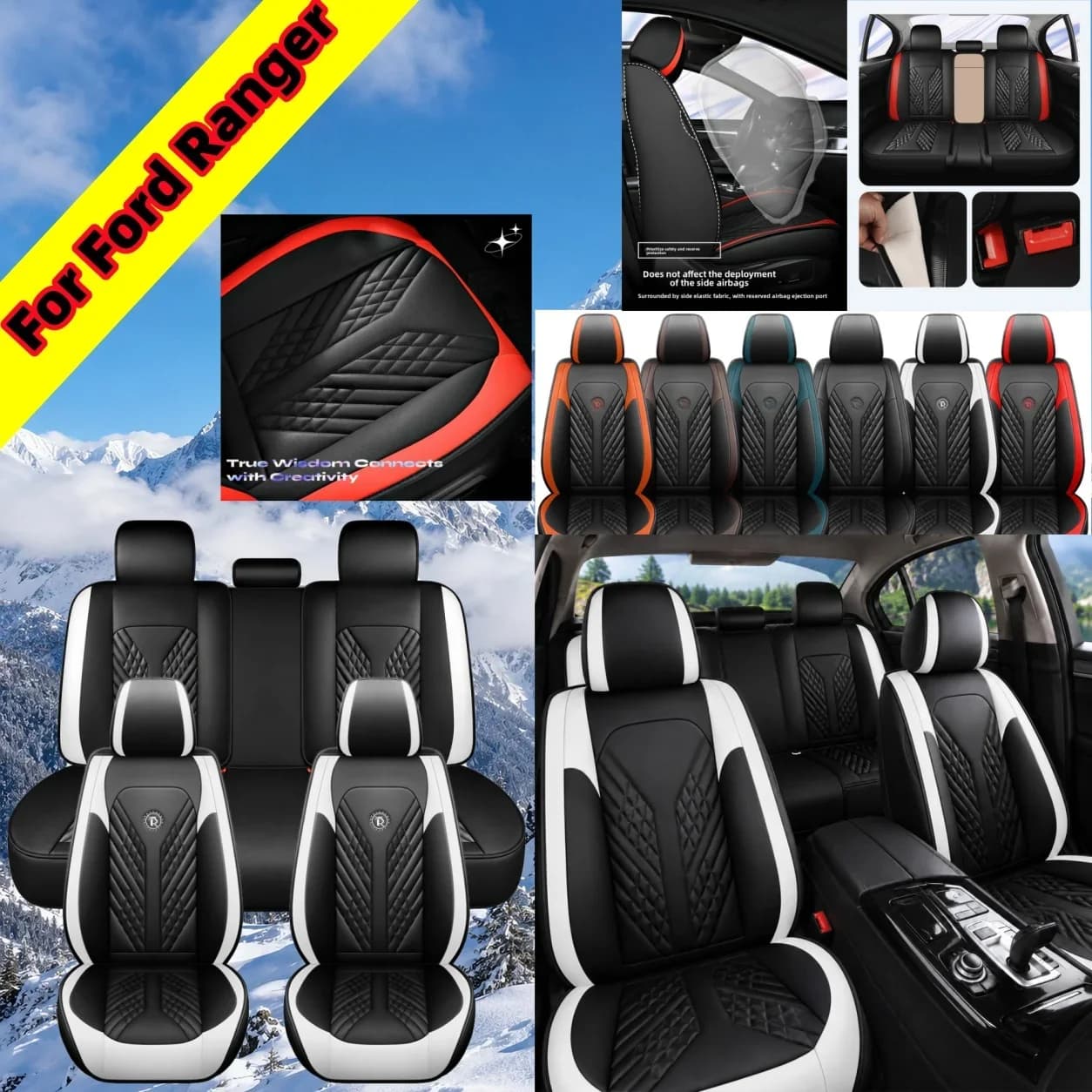 For Ford Ranger Complete 5-Seat PU Leather Car Seat Covers Set, All-Season Comfort Cushions, Durable Breathable Interior Protection