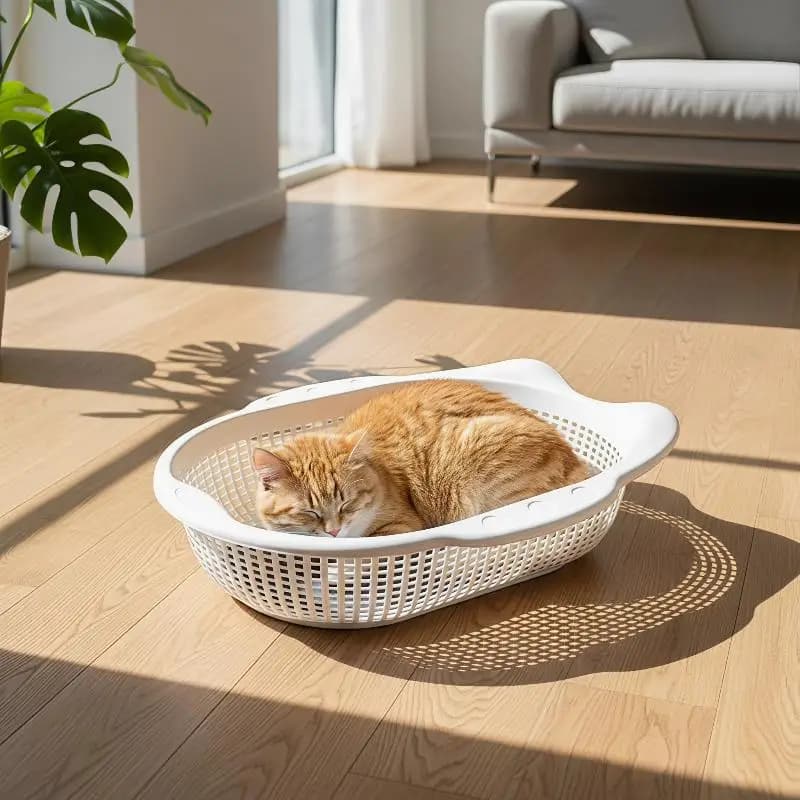 Plastic Cat Bed with Breathable Hollow Soft Non-Slip Cushion Quick Drying Pet Nest for Small Cats After Bath