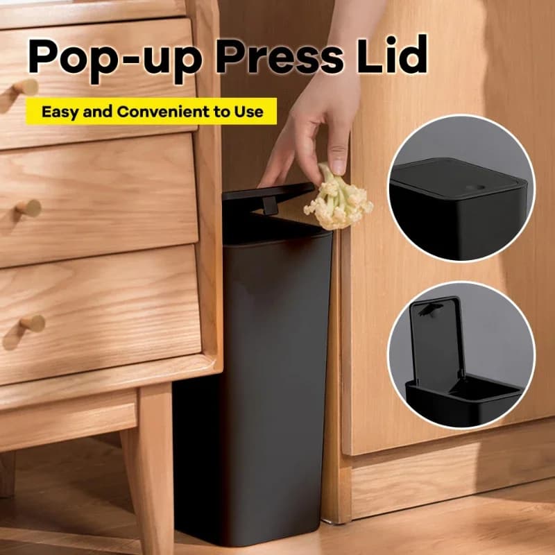 Pattumiera da bagno Pattumiera piccola da 10 litri con coperchio superiore a pressione per WC, camera da letto, soggiorno – Cestino per rifiuti in plastica con coperchio pop-up
