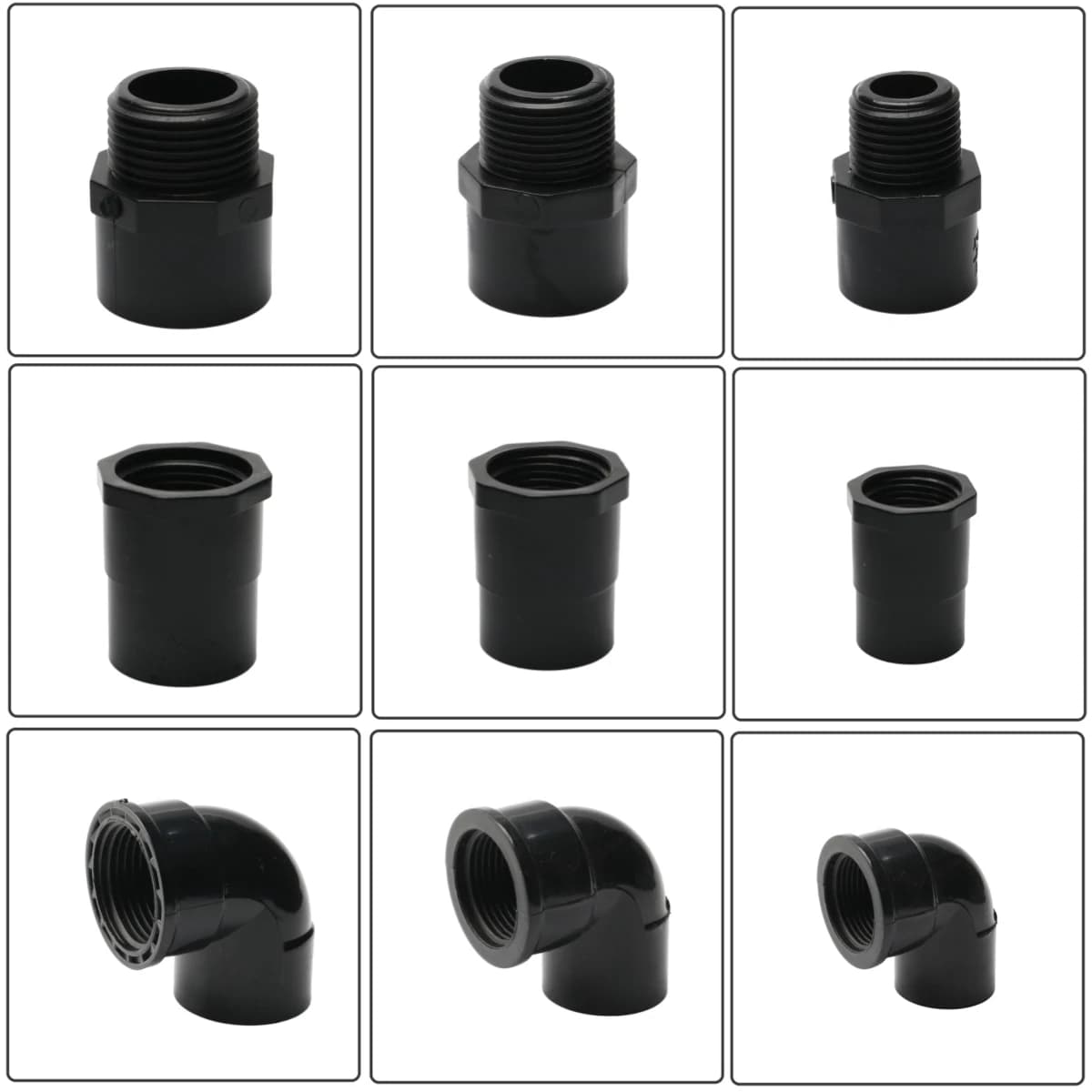 Nero 20/25/32mm 1/2 3/4 1 "Pollici Filettatura PVC Connettore Giardino Irrigazione Tubo Dell'acqua giunti Gomito Acquario Tubo Adattatore