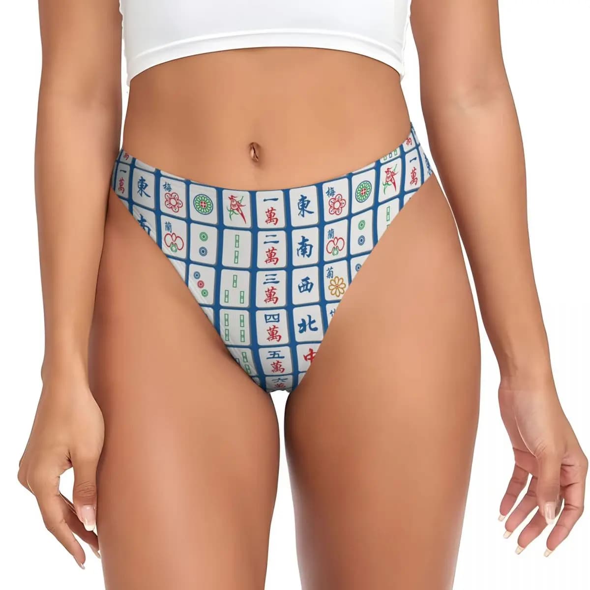 Slip a perizoma blu con tessere Mahjong personalizzate, traspiranti, elasticizzati, comodi per donna