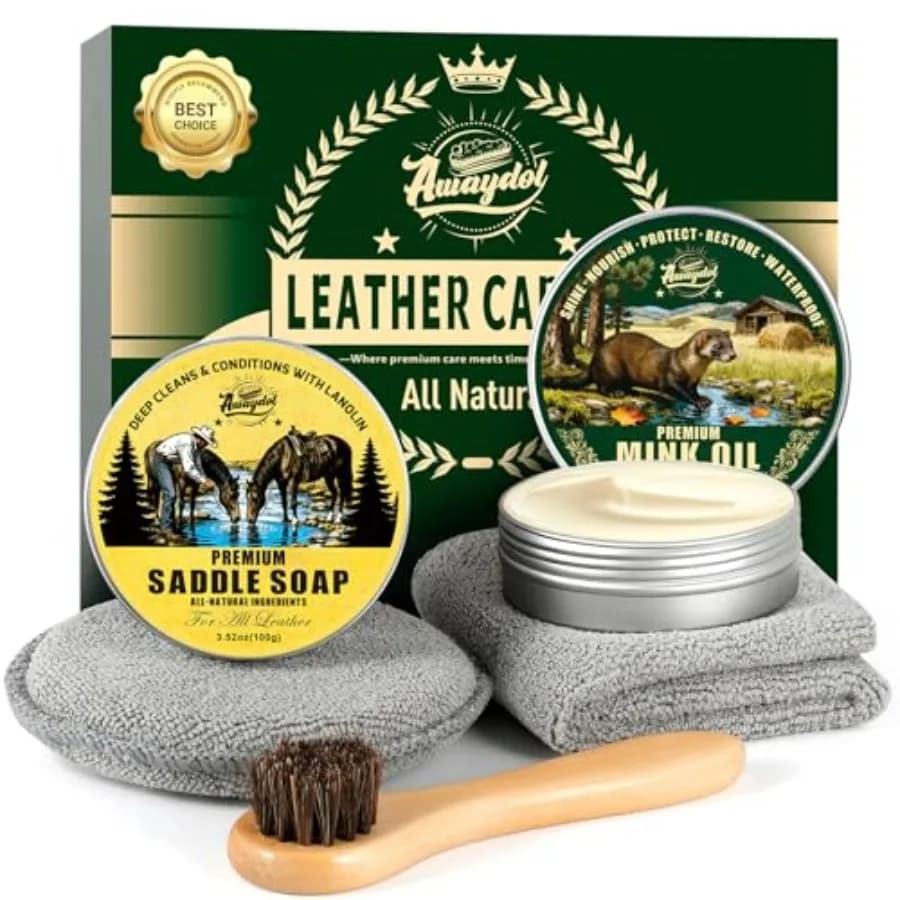 Kit per la Cura dei Stivali in Pelle - Olio di Visone, Sapone da Sella, Spazzole in Crine di Cavallo, Applicatore e Panno in Microfibra, Borsa in Flanella, Cura delle Scarpe in Pelle