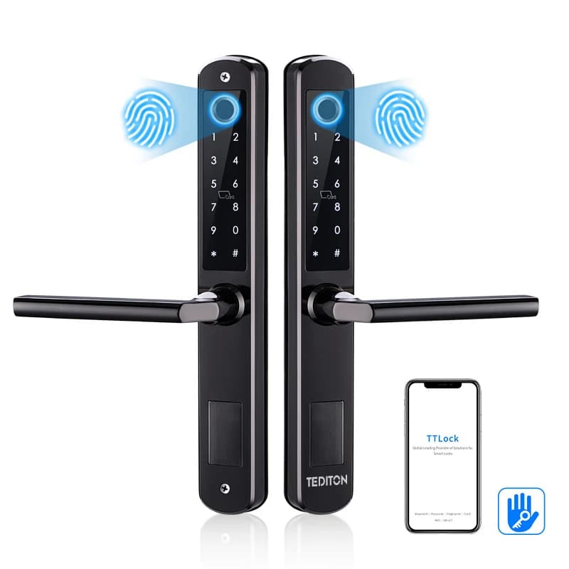 App mobile impermeabile in acciaio inossidabile App Smart Doppia impronta digitale Smart Door Lock per porta in vetro di alluminio