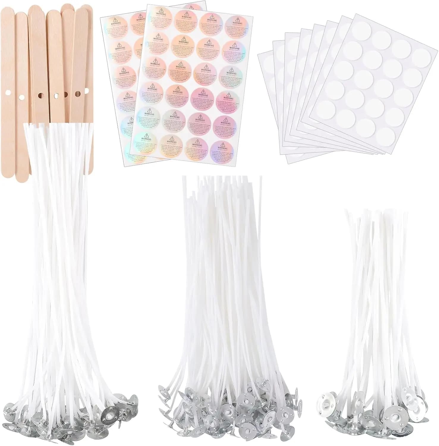 150 Pezzi di Stoppini per Candele con Adesivi, Supporti ed Etichette per la Creazione di Candele Fai-da-Te (4"/6"/8")